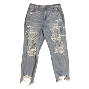 American Eagle Women's Stretch Salty Air Curvy Mom Jeans Size 18 Distressed